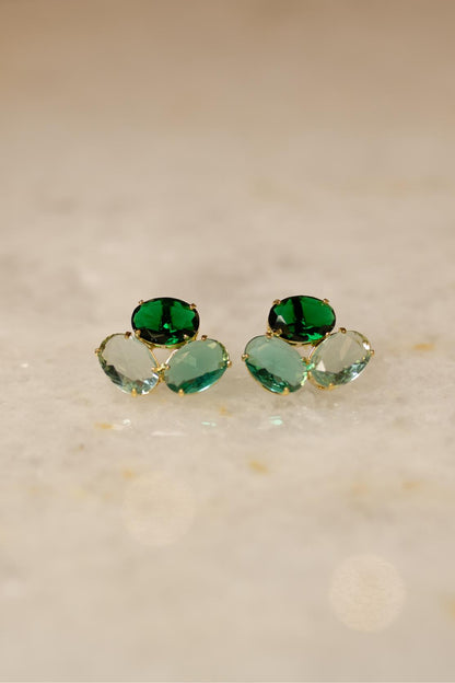 Brinco  Tons de Verde Oval Dourado