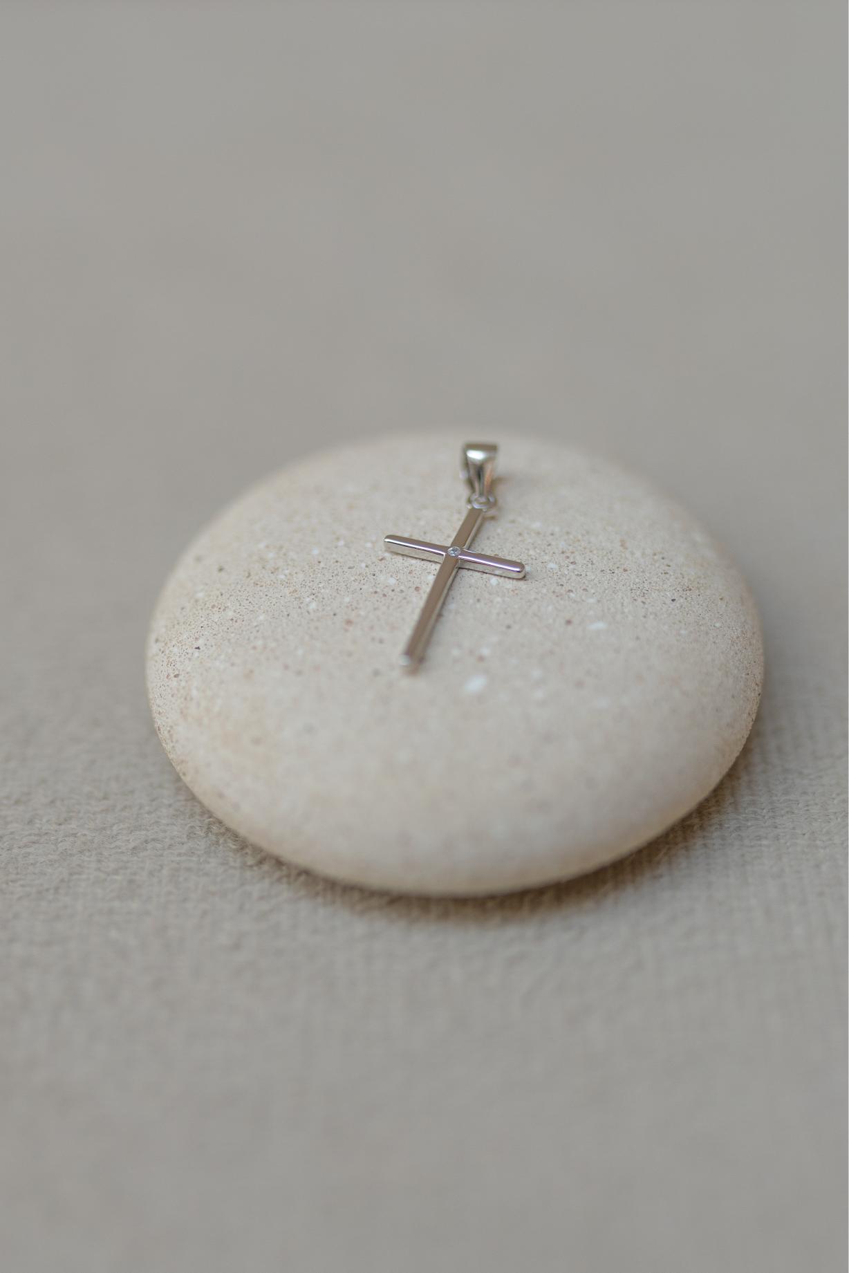 Pingente Crucifixo Mini Ponto G de Luz Prata 925  Ródio Branco