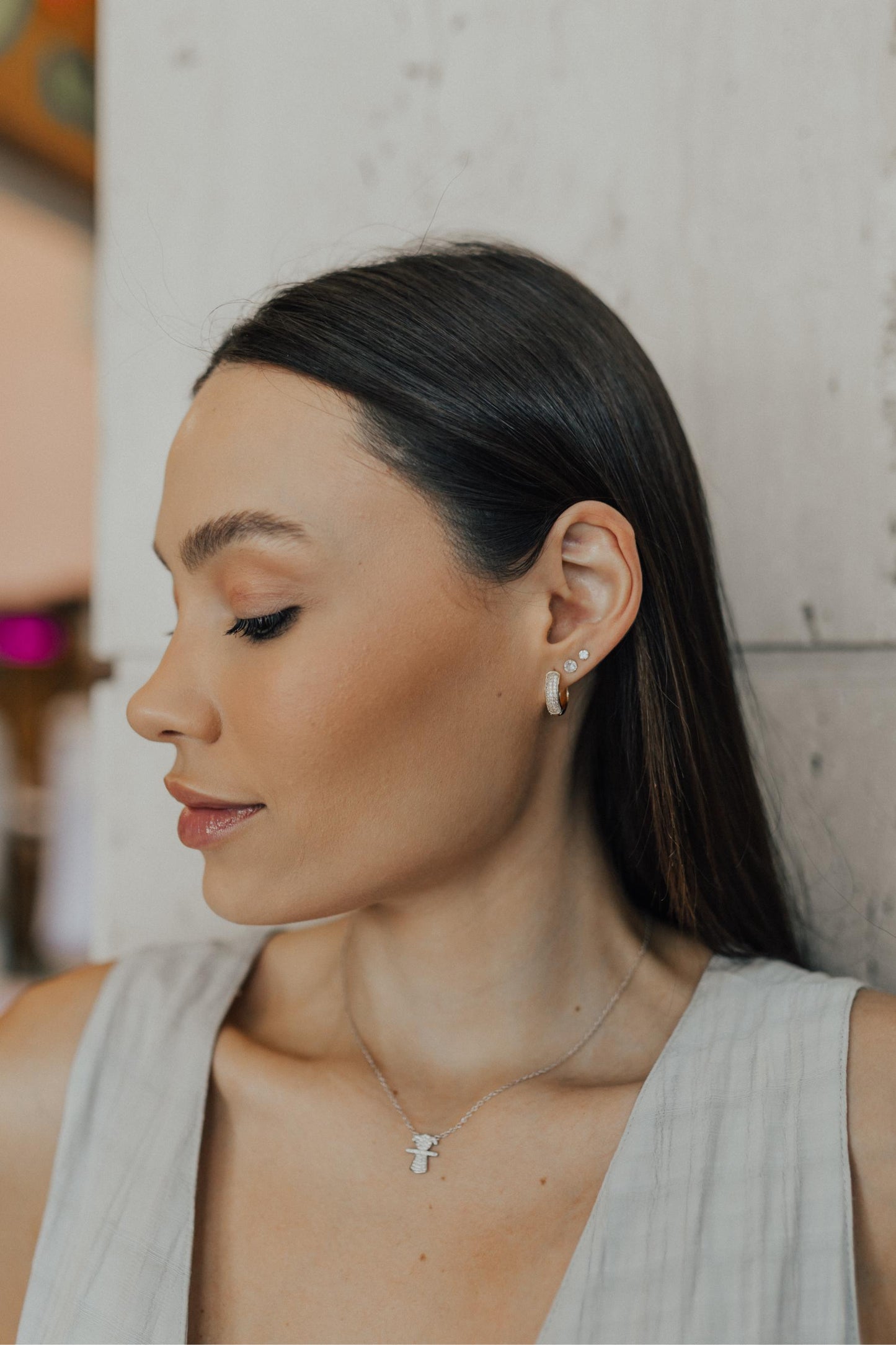 Colar Filhos Cravejado Prata 925 Ródio Branco