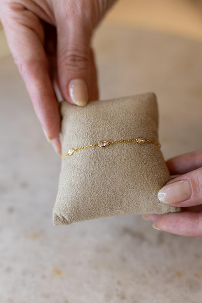 Pulseira Gotas Moissanite Prata 925 Dourado