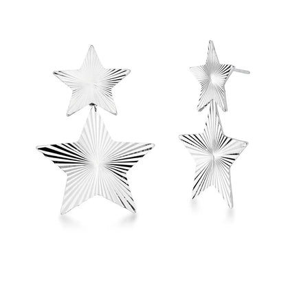 Brinco 2 em 1 Pêndulo Estrelas Ródio Branco