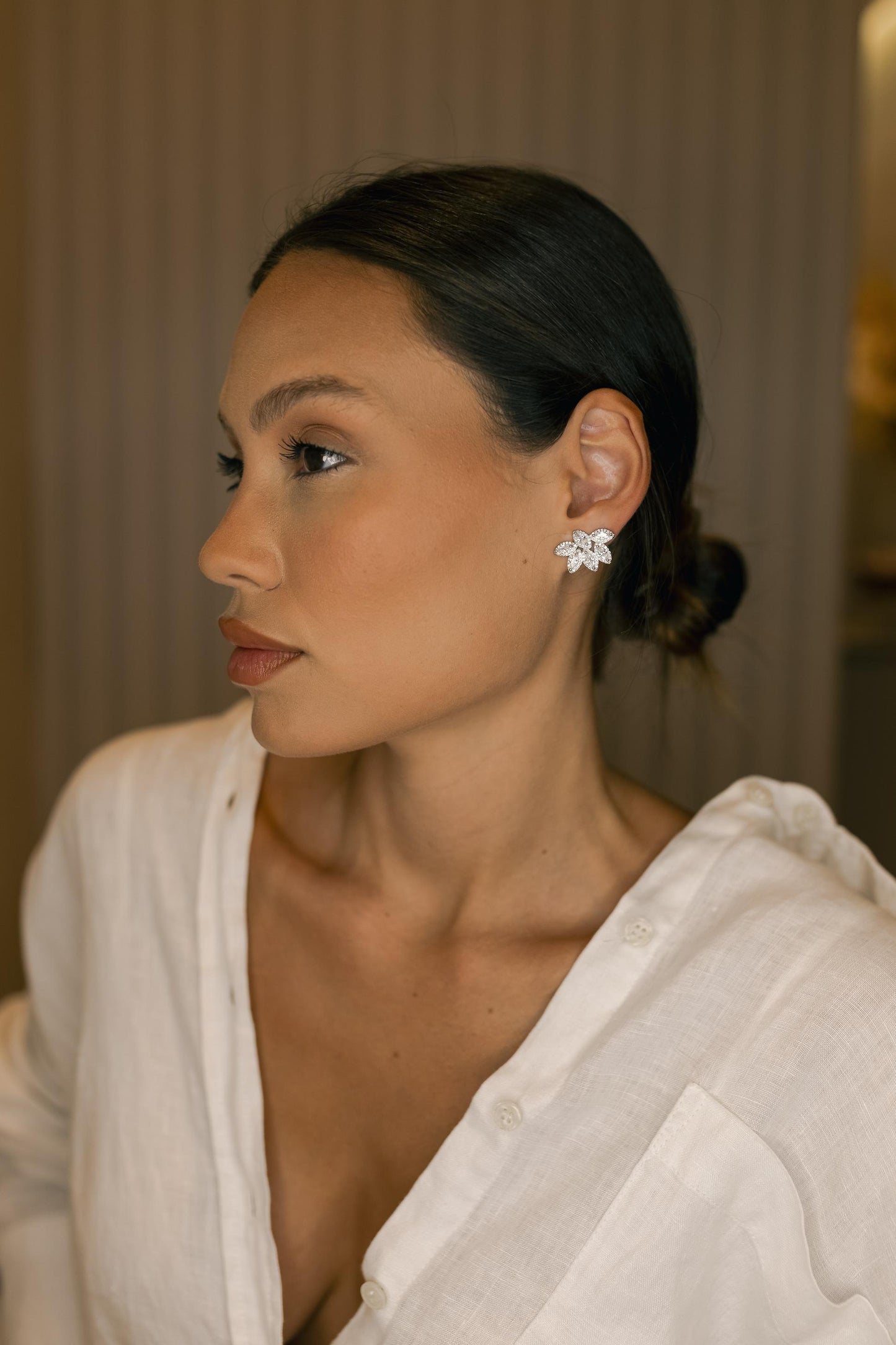 Brinco Mini Ear Cuff Navete Ródio Branco