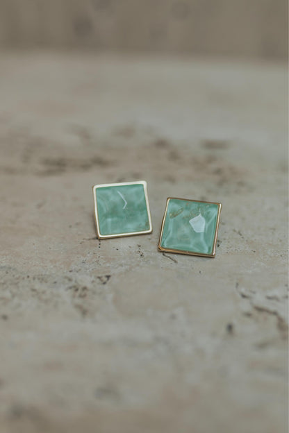 Brinco Maxi Quadrado Verde Dourado