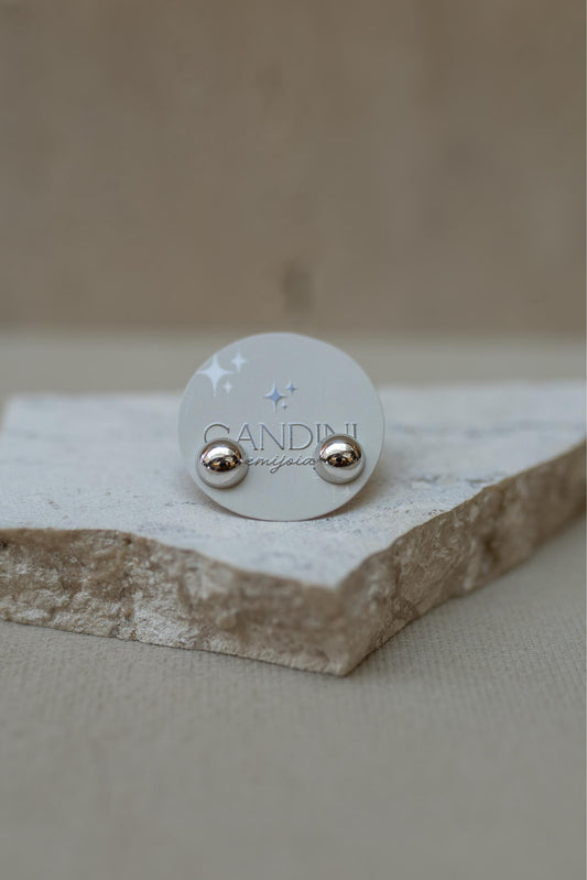 Brinco Botão Meia Esfera PP Ródio Branco