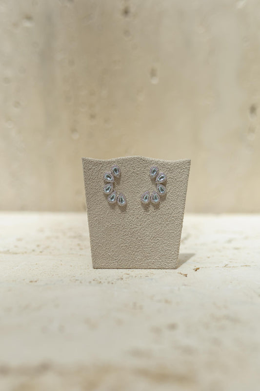 Brinco Ear Cuff Aquamarine Gotas Ródio Branco
