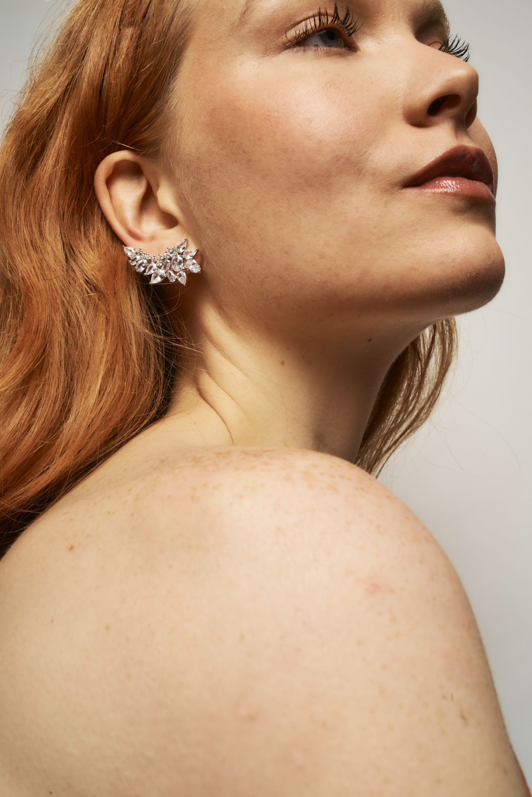 Brinco Ear Cuff Cristal Zircônias Ródio Branco