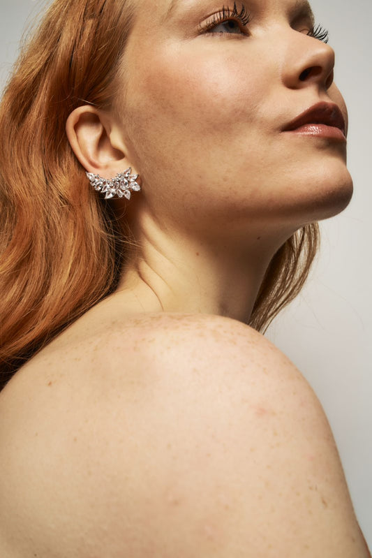 Brinco Ear Cuff Cristal Zircônias Ródio Branco
