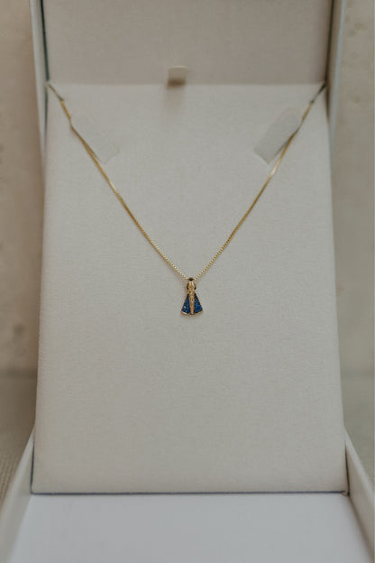 Colar Nossa Senhora Aparecida Mini Manto Azul Dourado