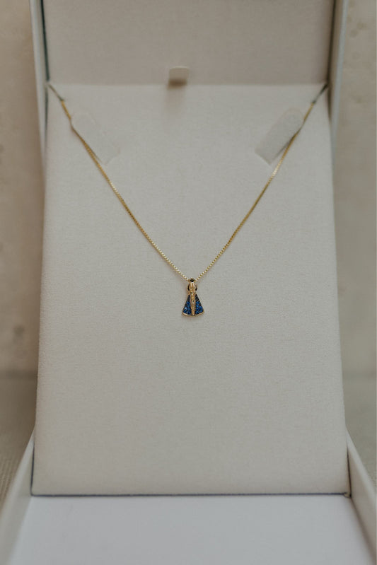 Colar Nossa Senhora Aparecida Mini Manto Azul Dourado