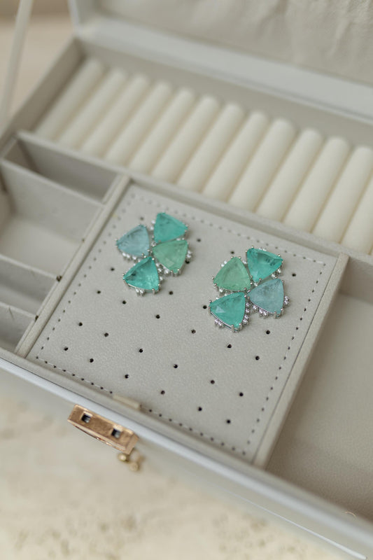 Brinco Turmalina Triangulares Ródio Branco