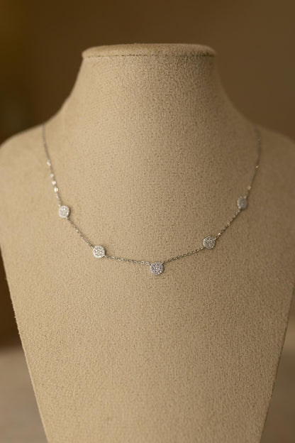 Colar  Círculos Cravejados Moissanite Prata 925 Ródio Branco
