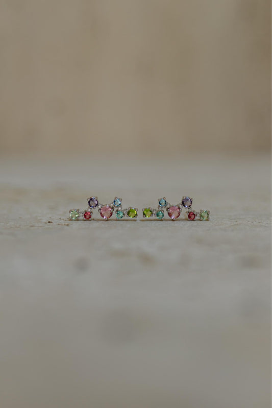 Brinco Ear Cuff Rainbow Prata 925 Ródio Branco