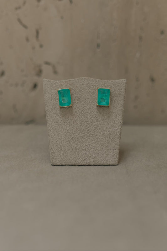 Brinco Solitário Retangular Turmalina Paraíba Fusion Ródio Branco