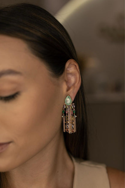 Brinco Gota Esmeralda Colombiana Chuva Dourado