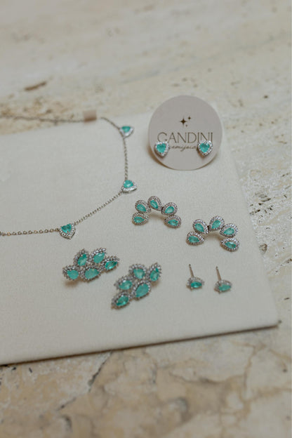 Colar Choker 5 Corações Turmalina Fusion Ródio Branco