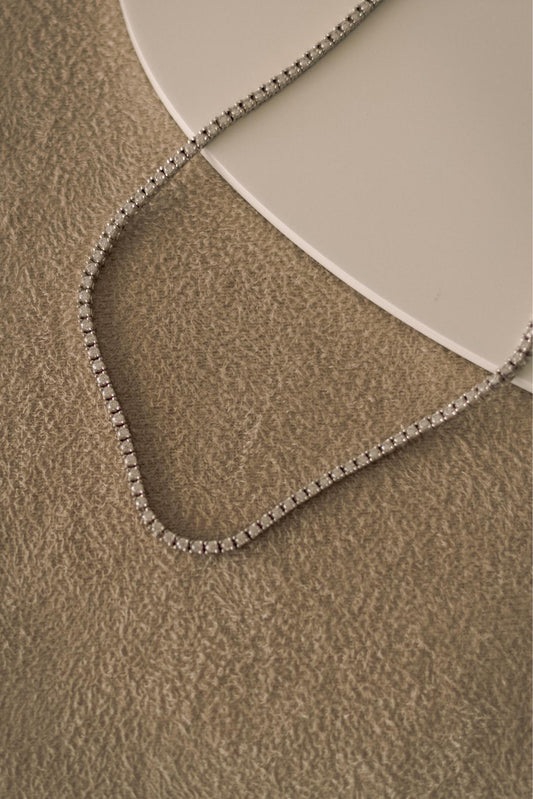 Colar Riviera Caixa Quadrada 2mm Ródio Branco