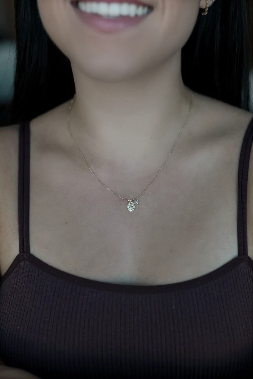 Colar Nossa Senhora Aparecida Cruz Cravejada Dourado