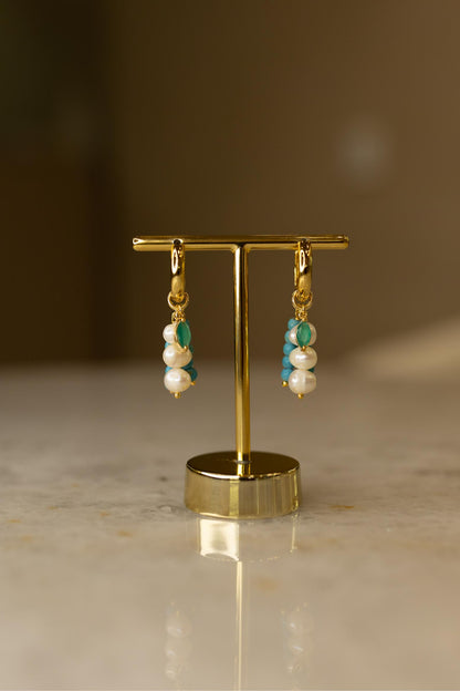 Brinco Argola Cacho Turquesa Dourado