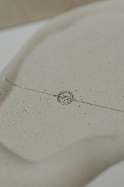 Pulseira Espirito Santo Circulo Cravejado Prata 925 Ródio Branco