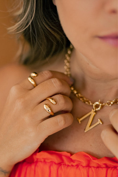 Anel Ajustável Duplo Liso Dourado