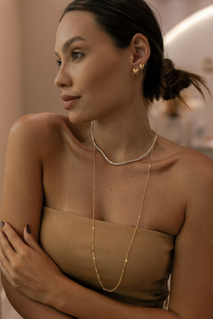Colar Longo 80cm Mini Corações Lisos Dourado