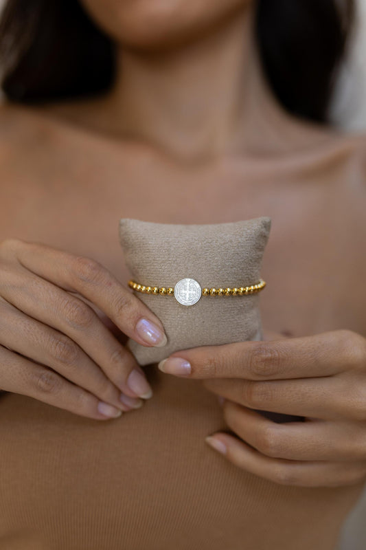 Pulseira de Bolinha São Bento Madrepérola Dourado