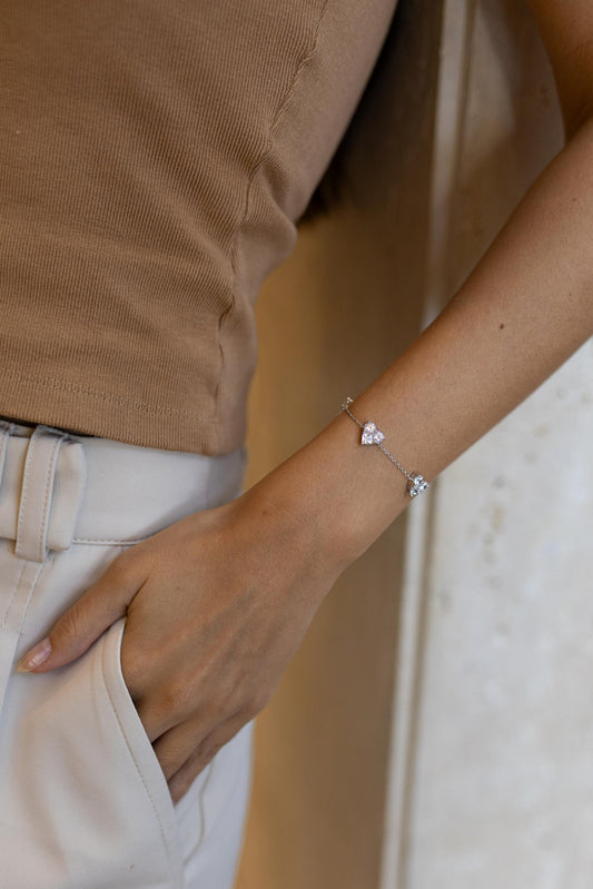 Pulseira 3 Corações Cristal Ródio Branco