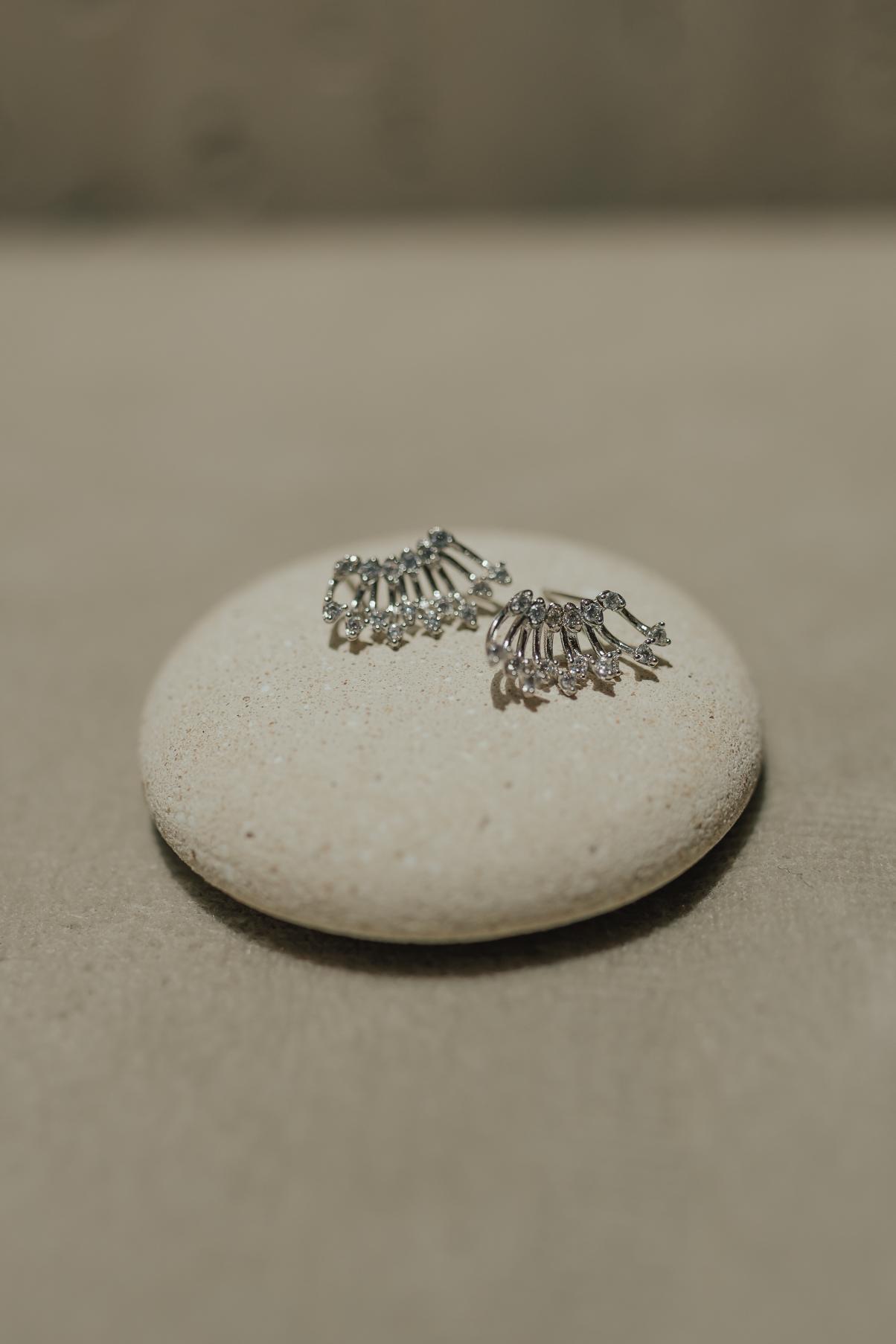 Brinco Mini Ear Cuff Zircônias Ródio Branco