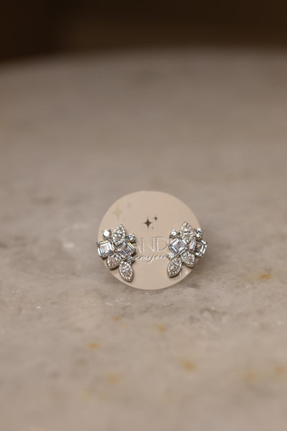 Brinco Ear Cuff Squar Duplo Cristal Prata 925 Ródio Branco