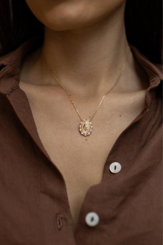 Colar Nossa Senhora das Graças Esferas e Moissanite Prata 925