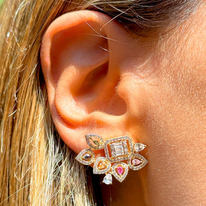 Brinco Ear Cuff Leque Rainbow Dourado