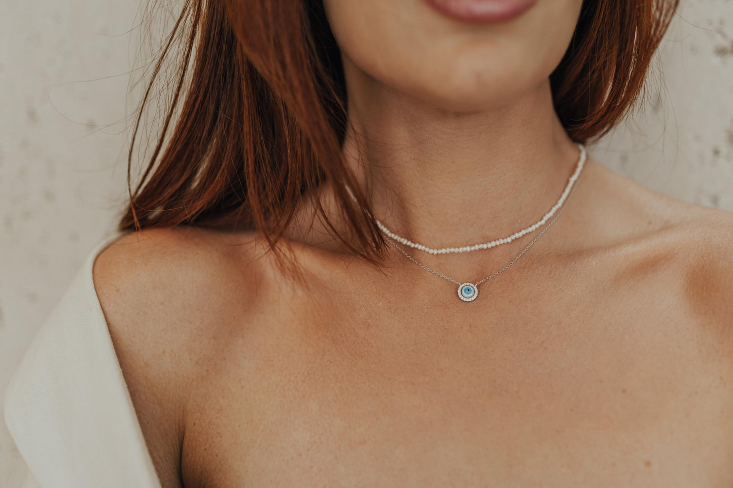 Colar de Olho Grego Cravejado Prata 925 Ródio Branco