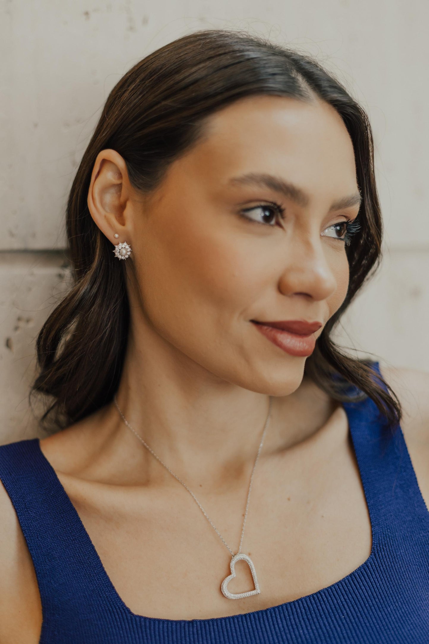 Colar Coração Vazado Cristal Ródio Branco