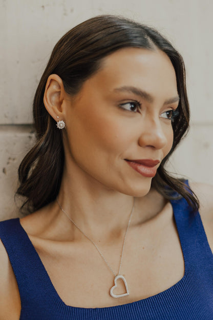 Colar Coração Vazado Cristal Ródio Branco