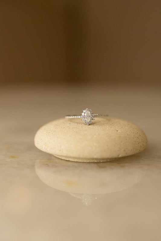 Anel Solitário Meia Cravação Oval 3,5mm Moissanite Prata 925 Ródio Branco