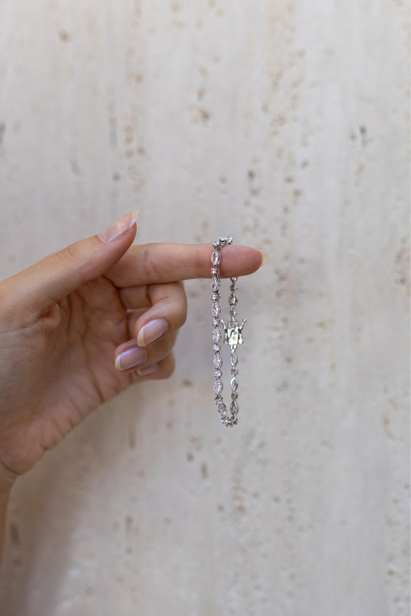 Pulseira Navetes Ponto de Luz  Cristal Ródio Branco