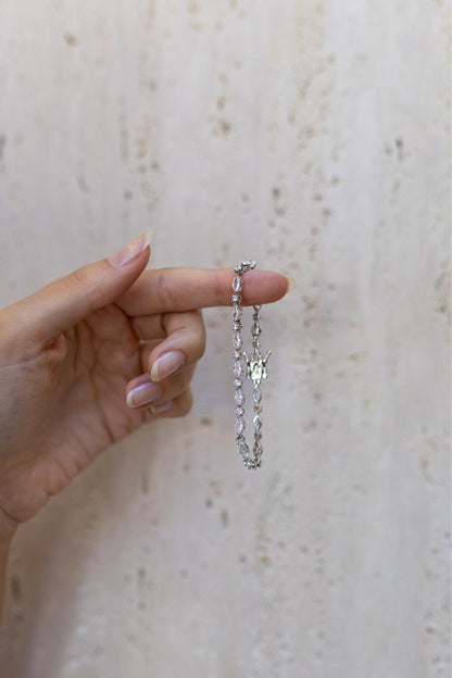 Pulseira Navetes Ponto de Luz  Cristal Ródio Branco