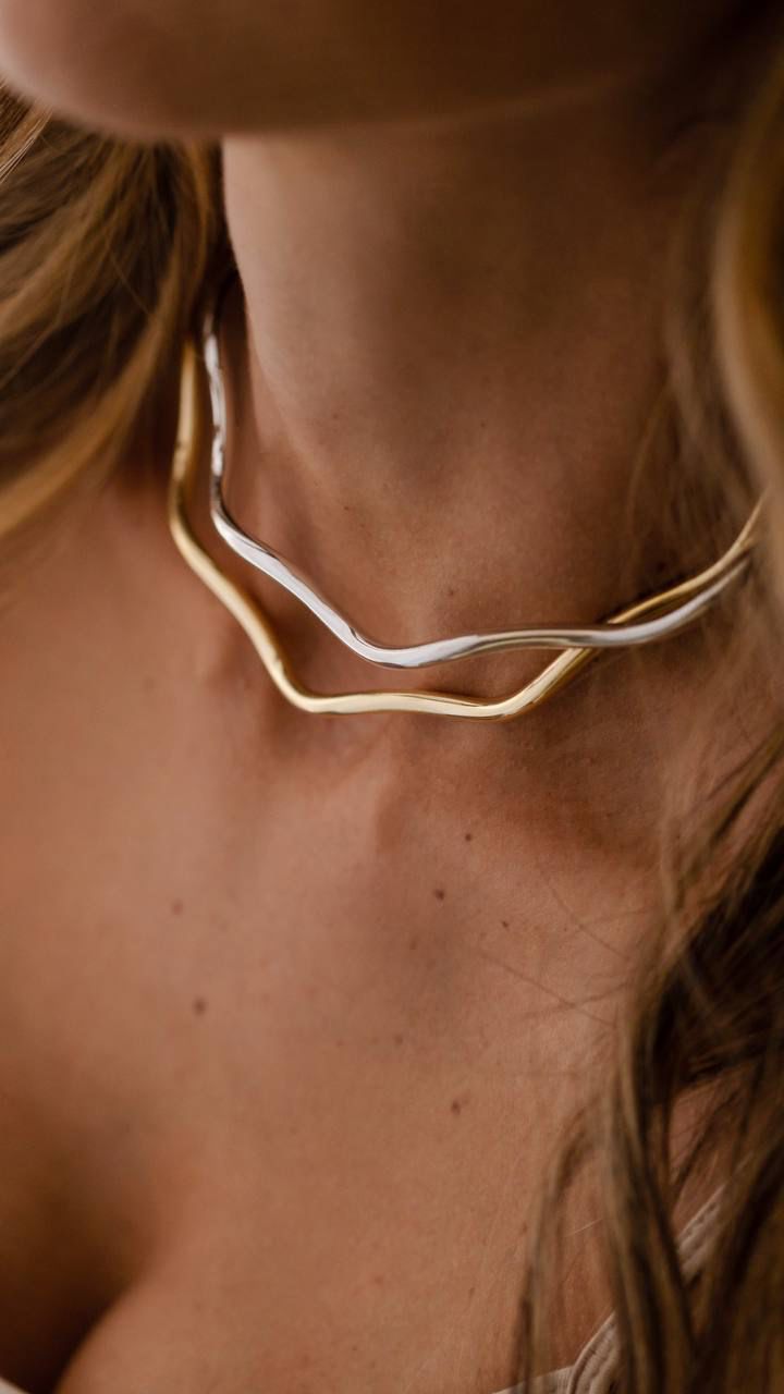 Colar Choker Aro Ondulado Ródio Branco