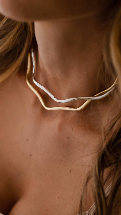 Colar Choker Aro Ondulado Ródio Branco