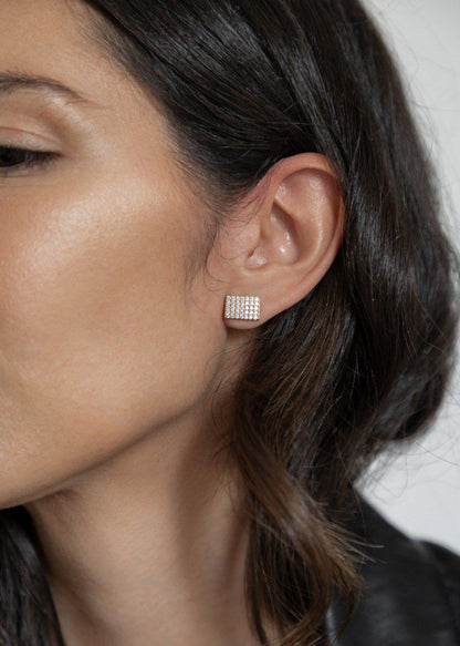 Brinco Retangular Cravejado Dourado