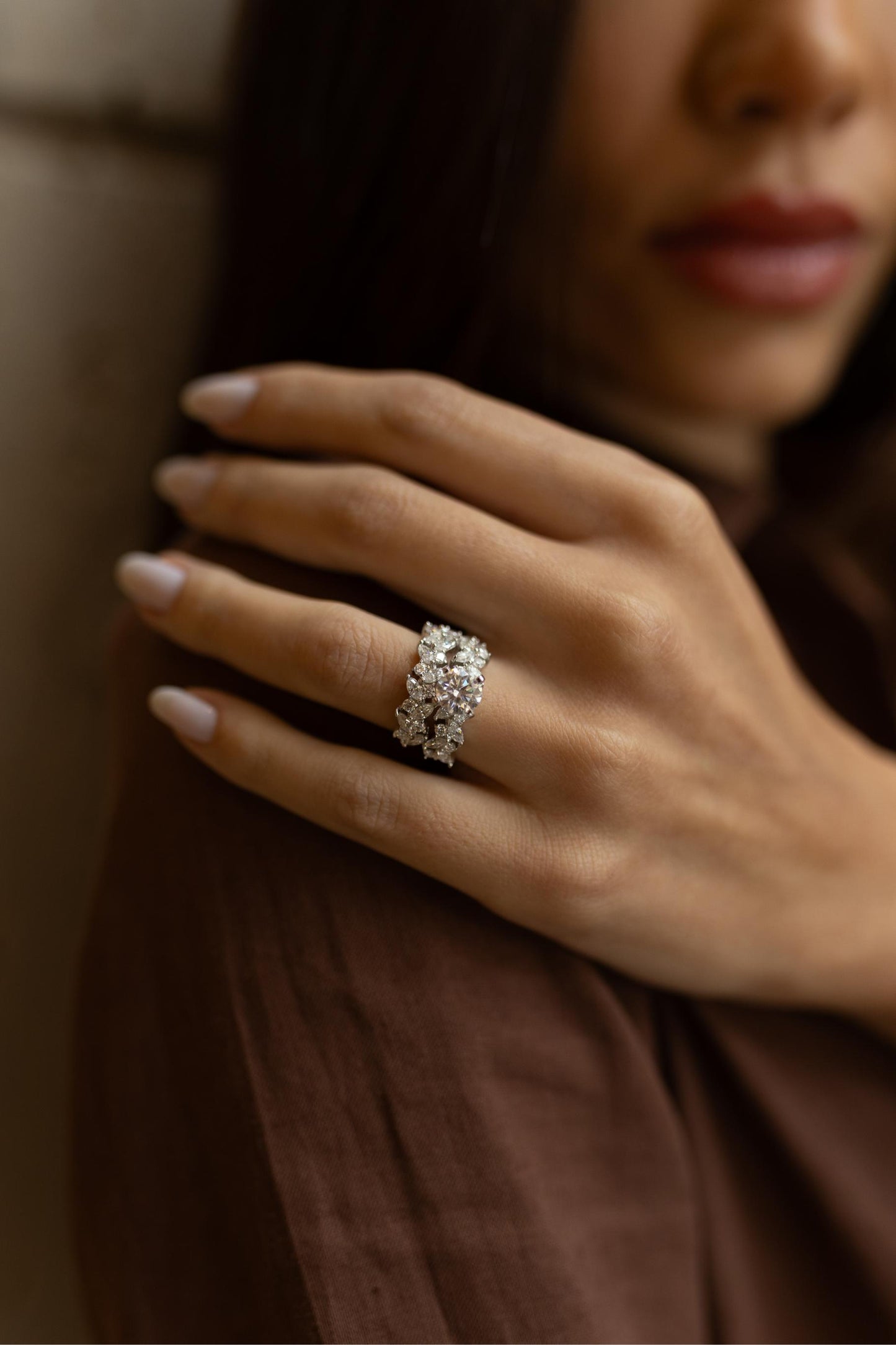 Anel Duplo Moissanite Navetes Glam  Prata 925 Ródio Branco