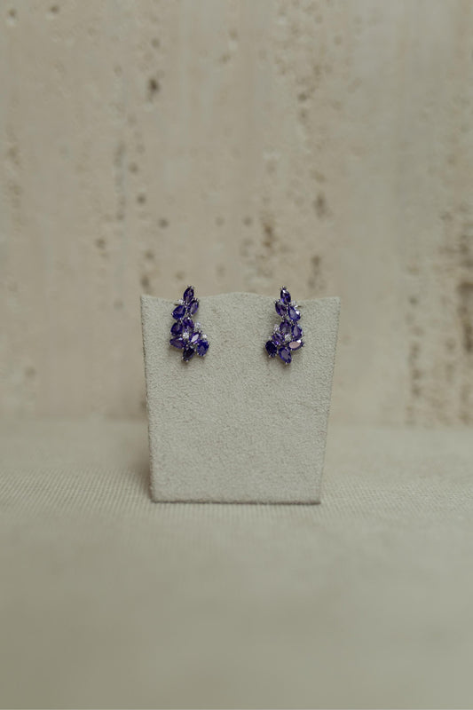 Brinco Ear Cuff Pedras Ametista Ródio Branco