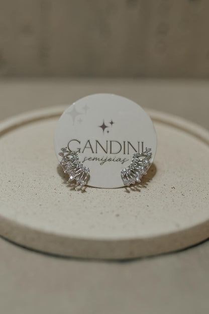 Brinco Mini Ear Cuff Zircônias Ródio Branco