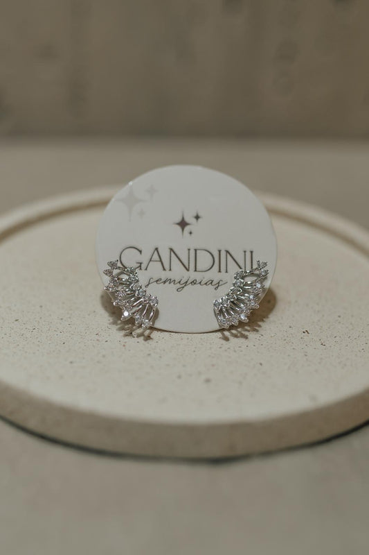 Brinco Mini Ear Cuff Zircônias Ródio Branco