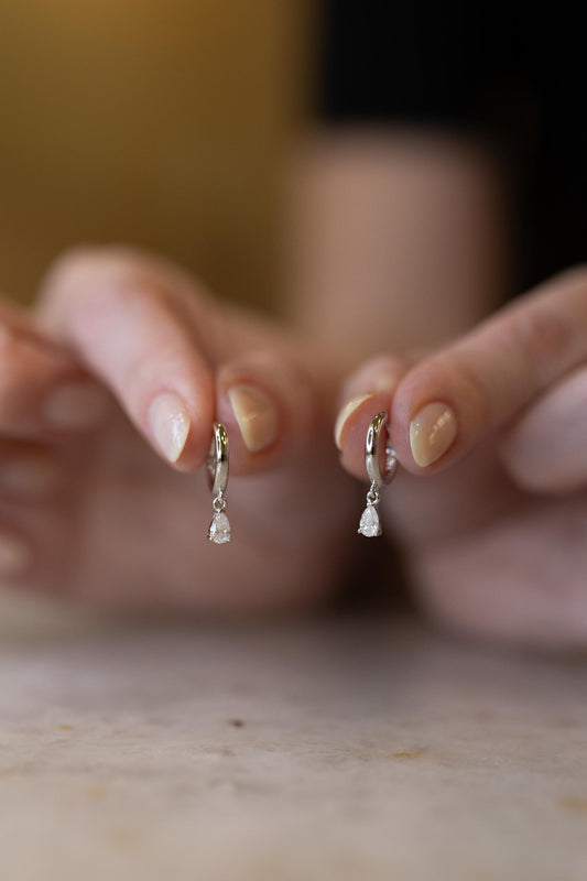 Brinco Argola Gota 3mm Moissanite Prata 925 Ródio Branco