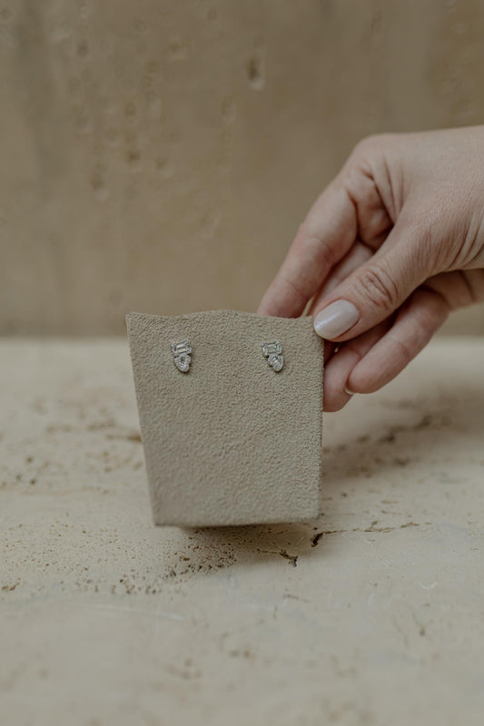 Brinco Coração e Retângulo Baguete Prata 925 Ródio Branco