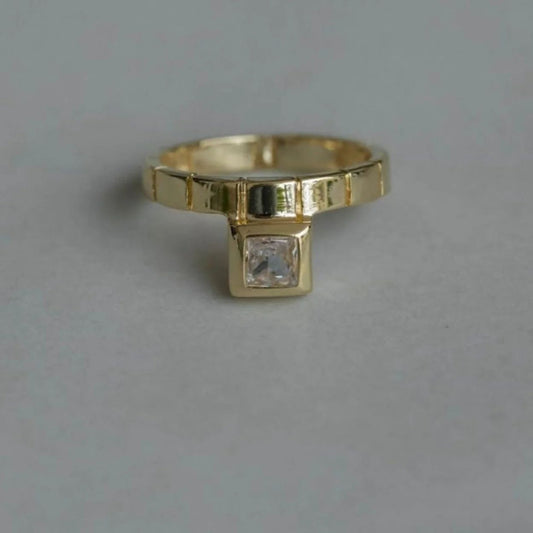 Anel Com Zircônia Square Cristal Dourado