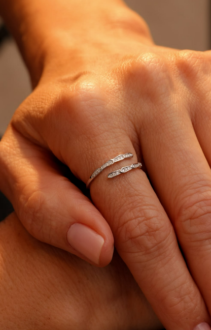 Anel  Ajustável Cravação Inglesa Moissanite Prata 925 Ródio Branco