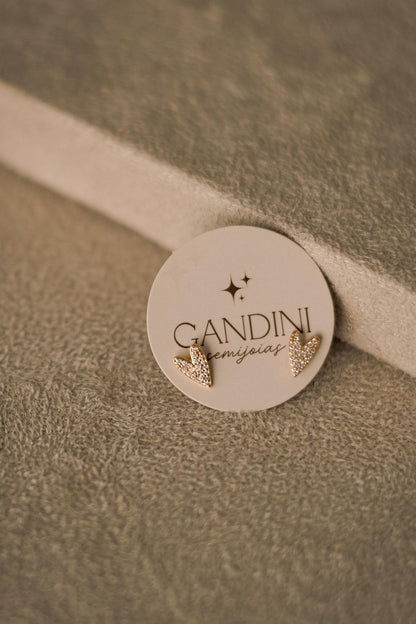 Brinco Coração Cravejado Dourado