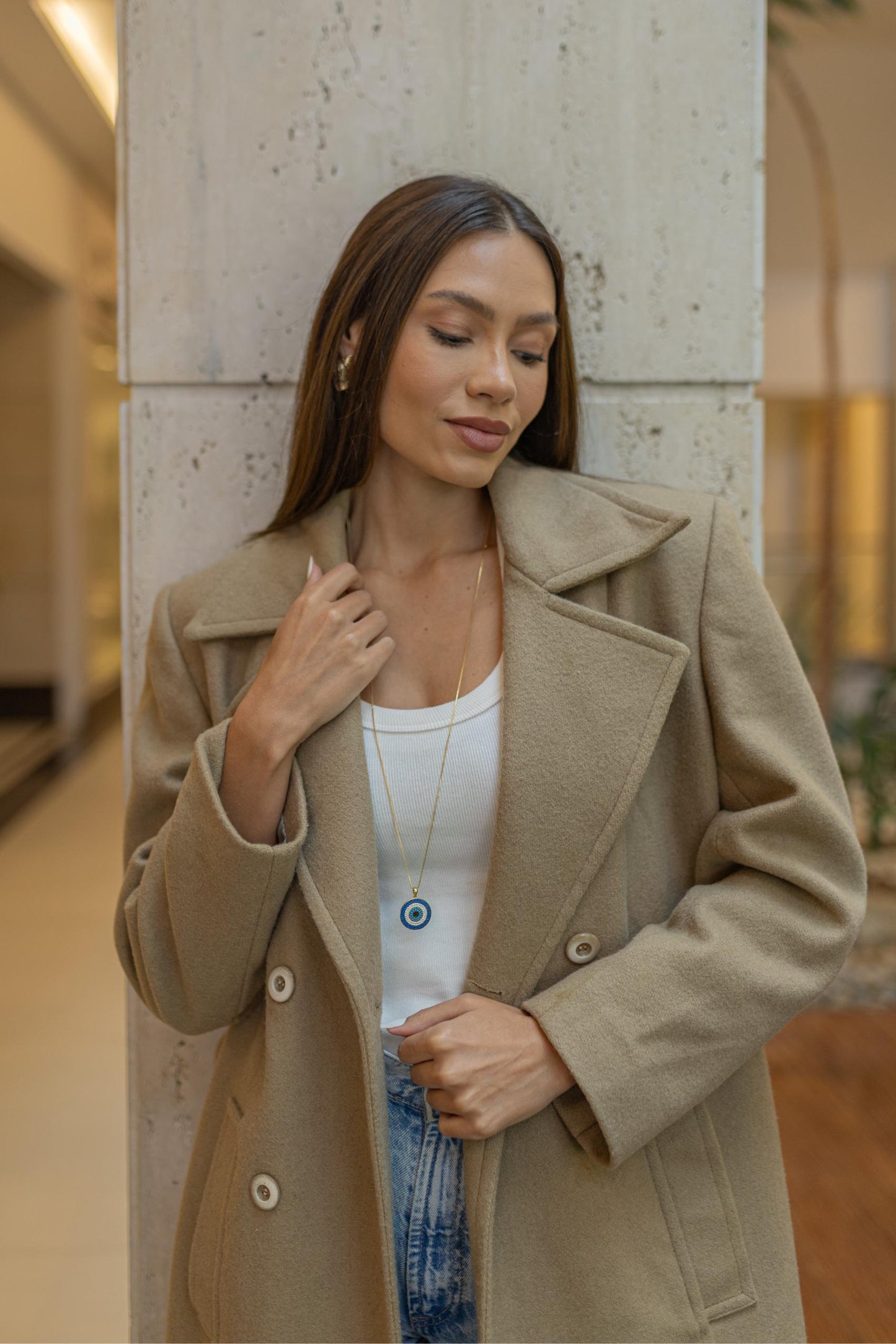 Colar Mandala de Olho Grego Cravejado Dourado